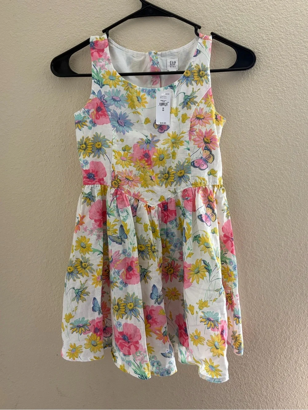 GAP Floral Linen Like Sundress in White with Pink and Yellow Flowers